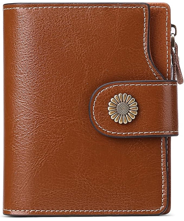 FALAN MULE Genuine Leather Small Wallet for Women, RFID Blocking, Compact Size, Brown
