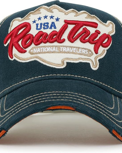 ililily Premium Road Trip Vintage Distressed Snapback Trucker Hat Baseball Cap