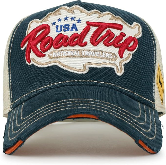 ililily Premium Road Trip Vintage Distressed Snapback Trucker Hat Baseball Cap