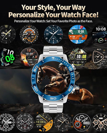 Military Smart Watch for Men(Answer/Calls),1.43''AMOLED Screen,500mAh 5ATM Waterproof,170 Sports Modes, Fitness Tracker Watch with Heart Rate/Blood Pressure/SpO2 for Android/iOS,Smartwatch Black