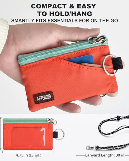 RFID Travel Wallet with Adjustable Lanyard-Zipper Small Wallet with ID Card Holder, Keychain for women&men-Minimalist Slim Waterproof Nylon case for ID, Cash, Key (Blazing Orange)