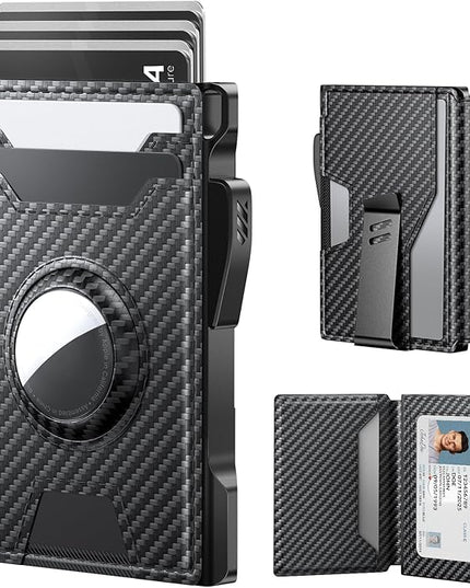 typecase AirTag Wallet for Men: Pop Up Card Case, Secure Holder for Apple Air Tag, Premium Leather, Smart, RFID Blocking, Slim, Minimalist, 13 Cards Capacitiy | ID Window | Money Clip (Carbon Fiber)