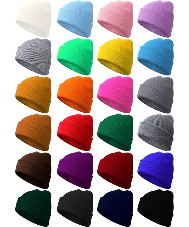 Foaincore 24 Pcs Winter Beanie Hats Bulk for Men Women Warm Roll up Edge Skullcap Colorful Warm Cuff Cap Fisherman