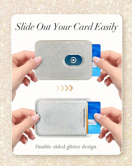 Shorogyt Compatible with Magsafe Wallet Magnetic Card Holder - Glitter Silver Phone Wallets for Women Teen Girls for iPhone 17/16/15/14/13/12 Series Slim for Apple Mag RFID Magnet, Fit 3 Cards