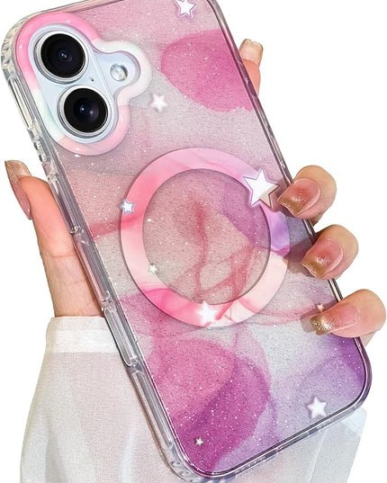 Cute Case for iPhone 17 Case for Women Girls [Compatible with Magsafe] Aesthetic Girly Trendy Glitter Sparkly Bling Magnetic Protective Phone Cover, Pink