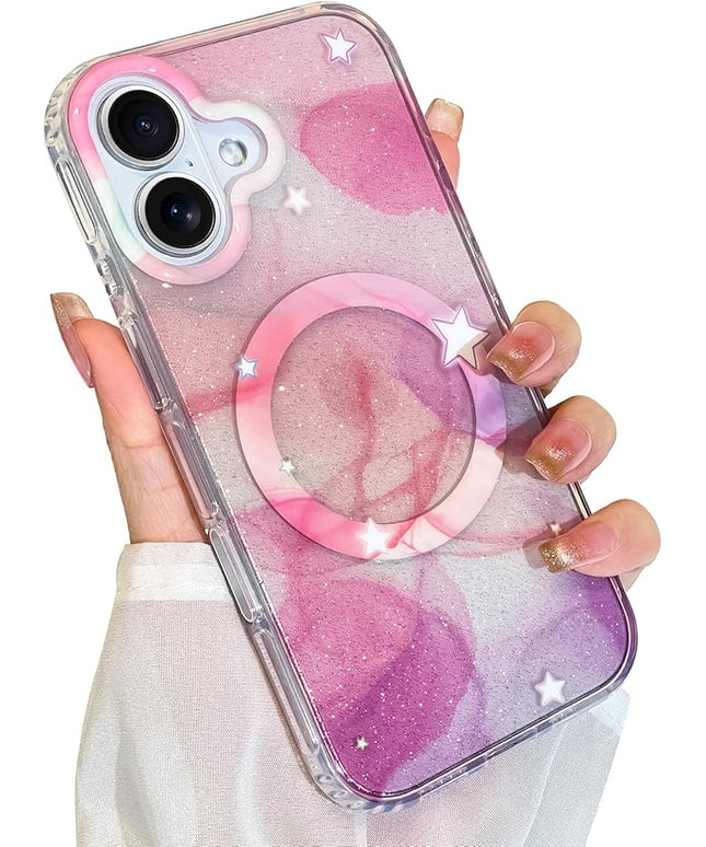Cute Case for iPhone 17 Case for Women Girls [Compatible with Magsafe] Aesthetic Girly Trendy Glitter Sparkly Bling Magnetic Protective Phone Cover, Pink