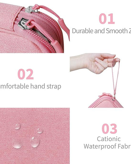 Electronics Organizer Travel Case,Electronic Accessories Storage Bag,Portable Waterproof Cable Organizer Bag,Travel Cord Organizer Bag for Small Charging Cord Storage,Cables,SD Card-Pink