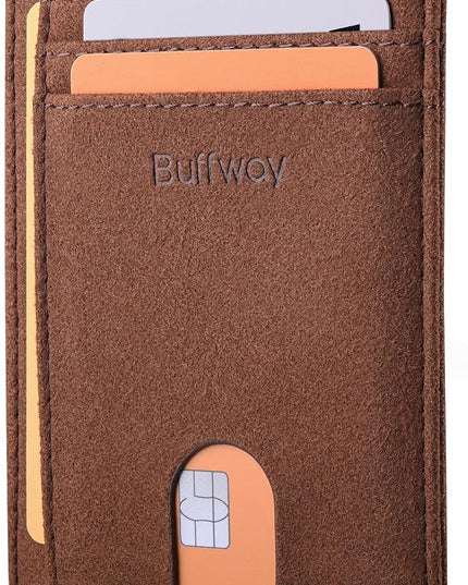 Buffway Slim Minimalist Front Pocket RFID Blocking Leather Wallets for Men and Women - At Sahara Coffee