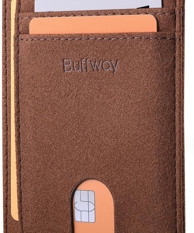 Buffway Slim Minimalist Front Pocket RFID Blocking Leather Wallets for Men and Women - At Sahara Coffee