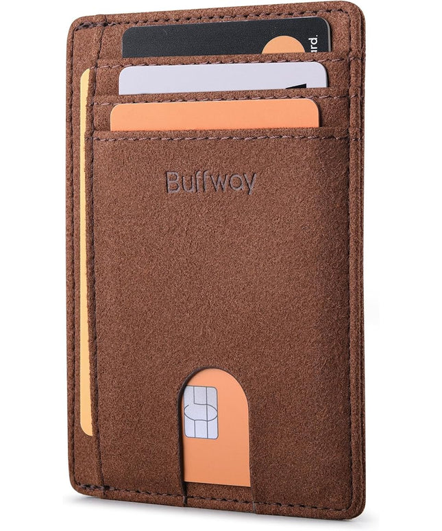 Buffway Slim Minimalist Front Pocket RFID Blocking Leather Wallets for Men and Women - At Sahara Coffee