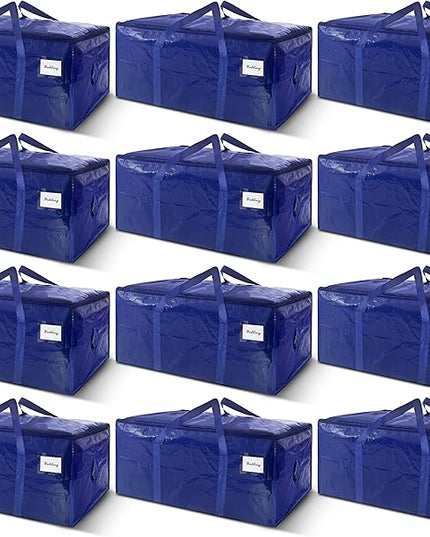 12 Pack Extra Heavy Duty Large Moving Bags with Strong Zipper & Carrying Handles, Sturdy Clothes Storage Bag Totes Bins, Packing Bags Moving Boxes College Moving Supplies, Dark Blue - 40 gal