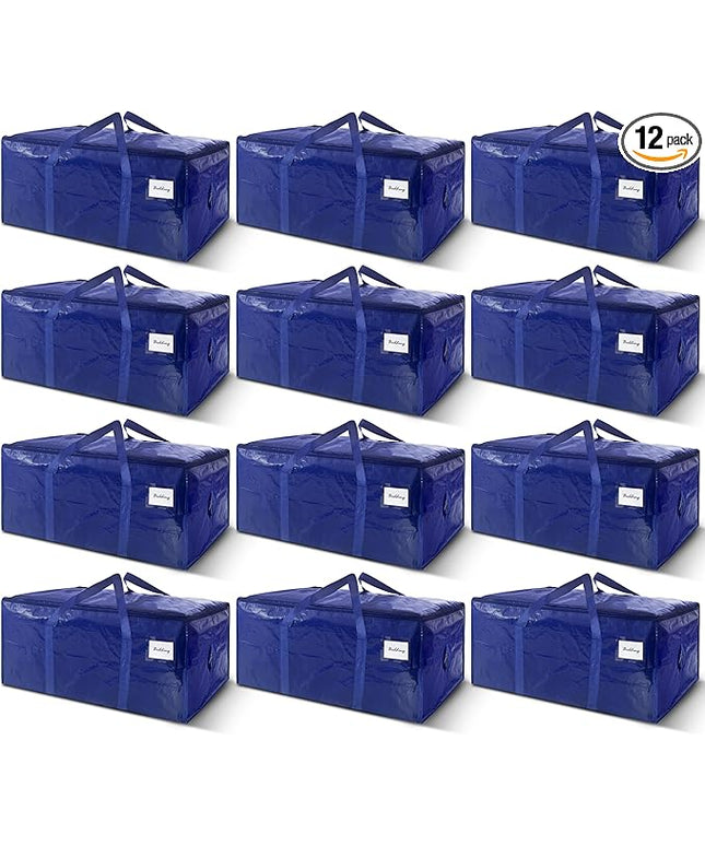 12 Pack Extra Heavy Duty Large Moving Bags with Strong Zipper & Carrying Handles, Sturdy Clothes Storage Bag Totes Bins, Packing Bags Moving Boxes College Moving Supplies, Dark Blue - 40 gal
