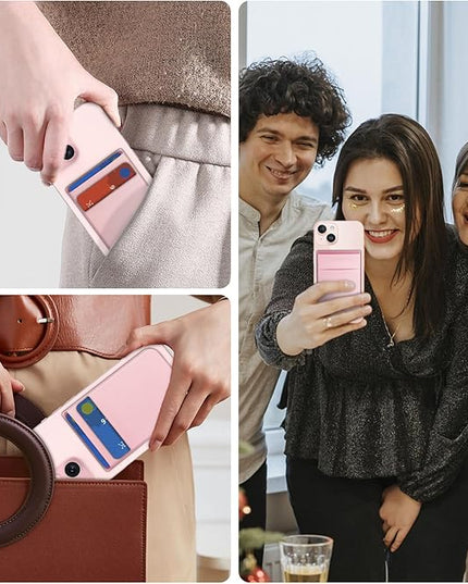 imluckies Magnetic Wallet for iPhone Magsafe, Double Stretchy Fabric Pocket Wallet, Magnet Credit ID Card Wallet Holder for iPhone 17 Pro Max / 17 Pro / 17/16 / 15/14 / 13/12 Series, Pink
