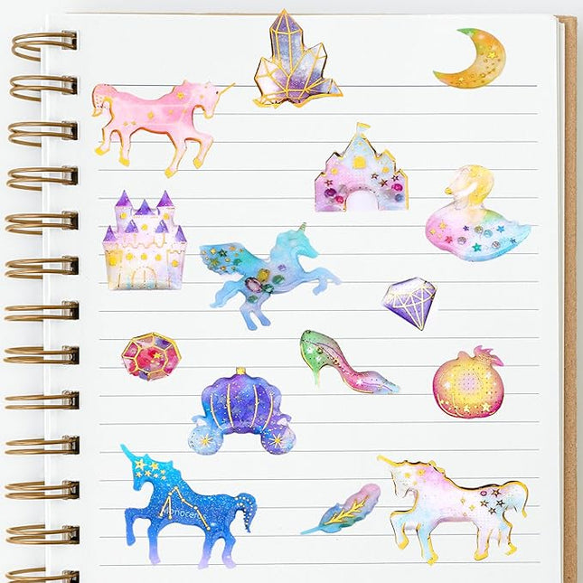 Cute Craft Stickers, Aesthetic Glitter, Tear-Resist, Waterproof Decals for Laptop, Water Bottle, Hydroflasks, Scapbooking, Planner Pack for Teens, Girls, Kids