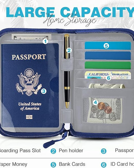 Single Passport Holder for Travel, RFID Travel Document Organizer for Women Waterproof Passport Wallet Men Portable Case for Cards, Boarding Pass, ID, Money, Tickets with Zipper