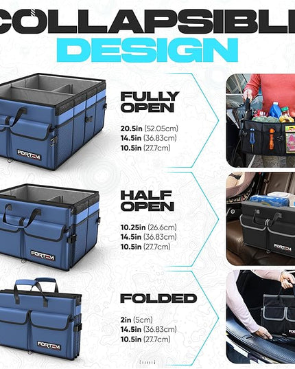 FORTEM Trunk Organizer For SUV Car Trunk Organizer, Foldable Storage, Car Accessories for Women Men, Collapsible Bag, Perfect Christmas Gifts, 600D Oxford, Non Slip Bottom, Straps, Soft Cover (50L)