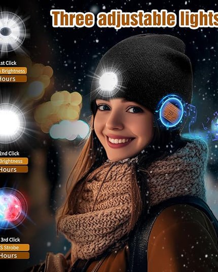 LED Beanie Hat with Bluetooth-Tech Gifts for Men and Women, Wireless Hat Beanie Cap Headlamp Music hat