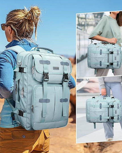 PIJUSHI Carry on Travel Backpack for Women Convertible Duffle Bag Flight Approved Luggage Backpack Fit 16 Inch Laptop(PE053 Teal Blue)