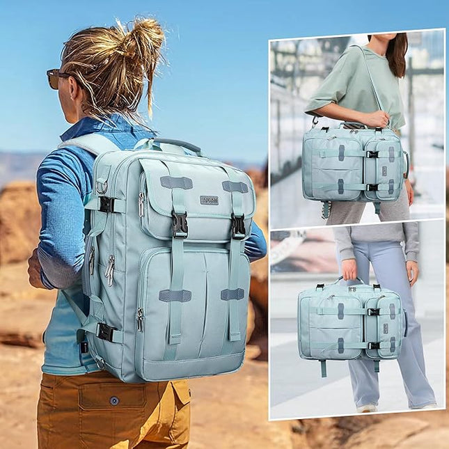 PIJUSHI Carry on Travel Backpack for Women Convertible Duffle Bag Flight Approved Luggage Backpack Fit 16 Inch Laptop(PE053 Teal Blue)