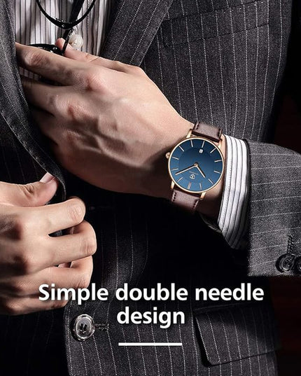 L LAVAREDO Watch for Men, Extremely Thin Mens Watches Minimalist Analog Men's Leather Wrist Watches with Time/Date, Birthday Gift for Men Boyfriend