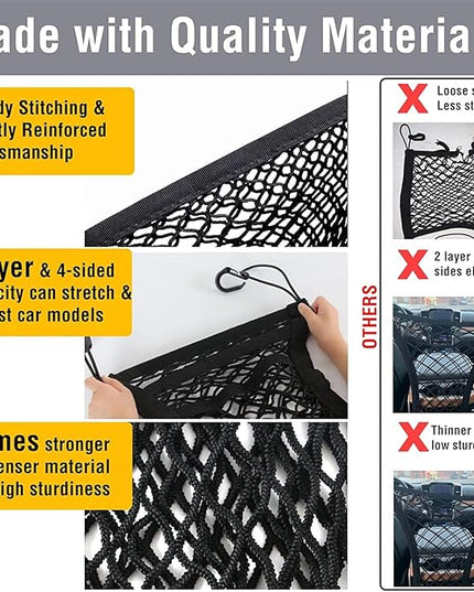 DYKESON Pet Barrier Dog Car Net Barrier with Car Mesh Organizer Baby Stretchable Storage Bag Universal for Cars, SUVs -Easy Install,Safer to Drive with Pets and Children, 3 Layer S