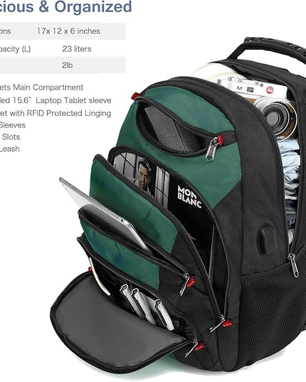 Boavan Laptop Backpack for men, 15.6 inch Laptop Bag with USB Port, Waterproof Travel Work Backpack Purse, Anti-Theft Teacher Nurse Doctor Casual Bookbags Office Business backpack，Deep Juniper Black