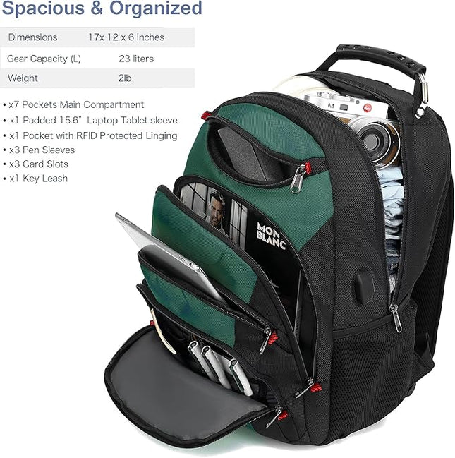 Boavan Laptop Backpack for men, 15.6 inch Laptop Bag with USB Port, Waterproof Travel Work Backpack Purse, Anti-Theft Teacher Nurse Doctor Casual Bookbags Office Business backpack，Deep Juniper Black