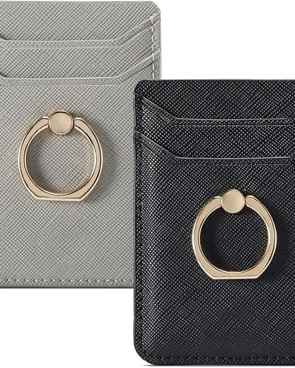 BIAJIYA Phone Card Holder RFID Leather Wallet Credit Adhesive Cell Case Stick-on Card Holder for Women and Men Back of Phone for Most of Smartphones