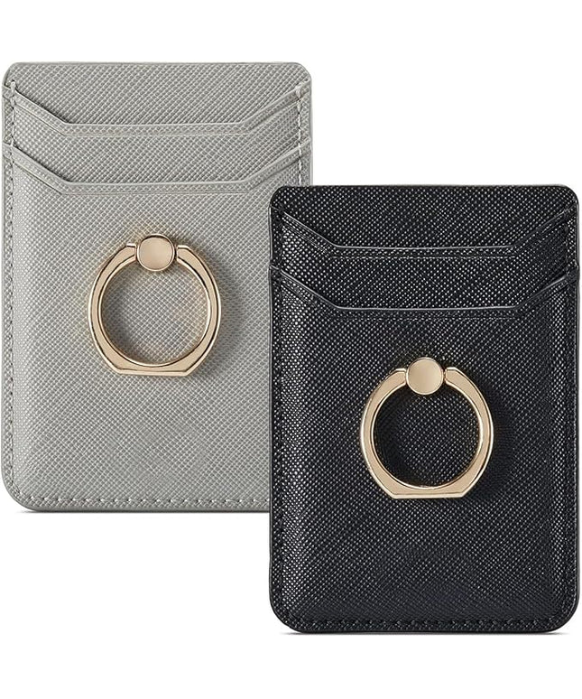 BIAJIYA Phone Card Holder RFID Leather Wallet Credit Adhesive Cell Case Stick-on Card Holder for Women and Men Back of Phone for Most of Smartphones