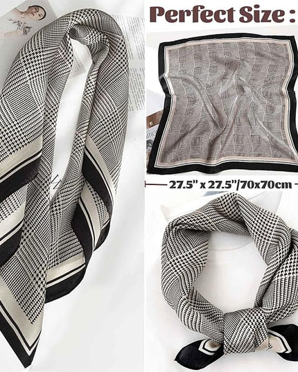 kcctoo 27.5" Mulberry Silk Feeling Head Scarf Women's Fashion Square Neck Satin Scarfs for Bag Hair Scarves Gift