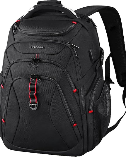 KROSER Travel Laptop Backpack 17.3 Inch XL Computer Backpack with Hard Shell Saferoom RFID Pockets Water-Repellent Business College Daypack Stylish Bag for Men/Women-Black