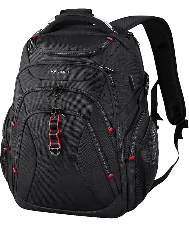 KROSER Travel Laptop Backpack 17.3 Inch XL Computer Backpack with Hard Shell Saferoom RFID Pockets Water-Repellent Business College Daypack Stylish Bag for Men/Women-Black