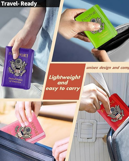 Passport Holder Cover Travel Wallet RFID Blocking Passport Wallets Family Organization Personalized Wallet Case for Men and Women Travel Must Haves (Purple)