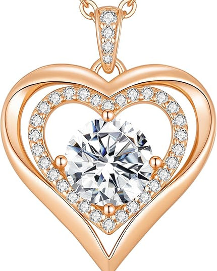 ANDSO Moissanite Heart Pendant Necklaces for Women, 925 Sterling Silver Necklace Engraved with 'I LOVE YOU', Ideal Anniversary Birthday Christmas Jewelry Gifts for Mom Wife Girlfriend Daughter Her