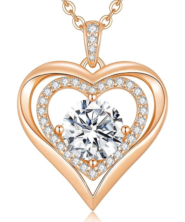 ANDSO Moissanite Heart Pendant Necklaces for Women, 925 Sterling Silver Necklace Engraved with 'I LOVE YOU', Ideal Anniversary Birthday Christmas Jewelry Gifts for Mom Wife Girlfriend Daughter Her