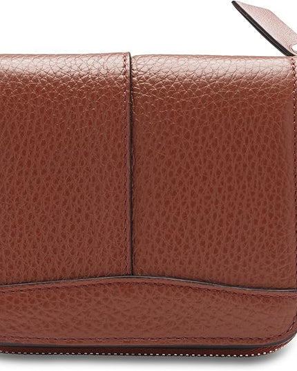 Bosca Women's Italian Leather Wallet, Handmade Bifold Slim Change Purse, 8 Card Slots, Zip Coin Purse, 4 Inches Brown