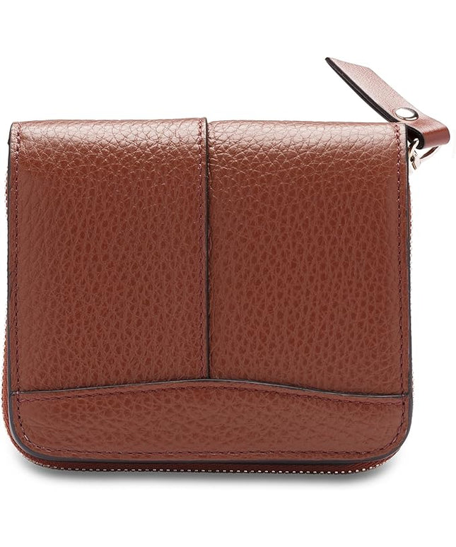 Bosca Women's Italian Leather Wallet, Handmade Bifold Slim Change Purse, 8 Card Slots, Zip Coin Purse, 4 Inches Brown