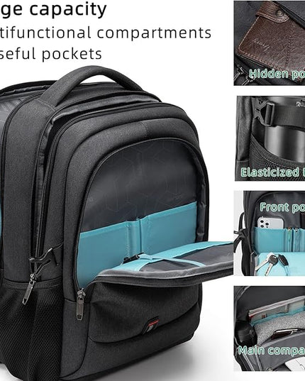 DUSLANG 17 Inch Laptop Backpack for Travel Water Resistant College Backpack for Men Women Laptop Bag with USB Charging Port,Black