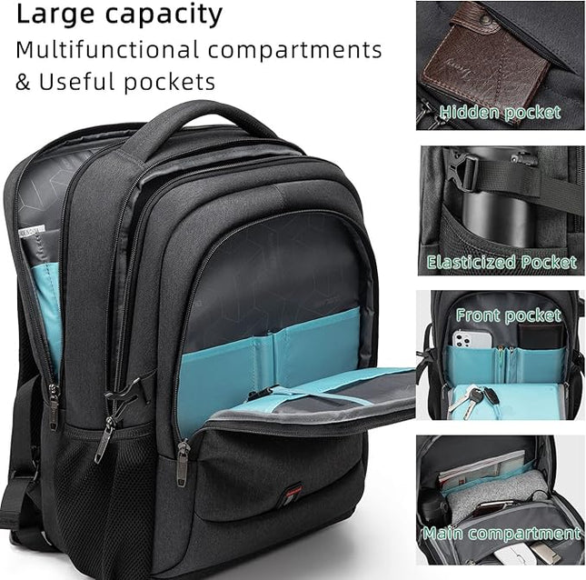 DUSLANG 17 Inch Laptop Backpack for Travel Water Resistant College Bookbag for Men/Women Laptop Bag with USB Charging Port and Tablet Sleeve Bag Compatible Protective Case, Black