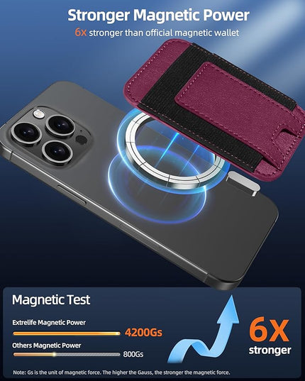 ExtreLife for Magsafe Wallet, Strongest Magnetic Wallet for iPhone 17/16/15/14/13/12 Series, For iPhone Magsafe Wallets, RFID Blocking, Vegan Leather, Fit 7 Cards, Cherry-new
