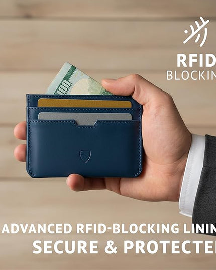 Vaultskin MOORGATE Slim Card Holder - Minimalist Leather Wallet, RFID Blocking Sleeve, Fits Front Pocket, for Men and Women