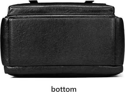 Men's Black Leather Backpack for Work Travel, Durable Genuine Leather Laptop Backpack with 15.6-inch Computer Compartment, Stylish Professional Designer