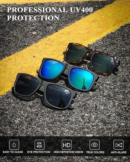 KALIYADI Sunglasses Men Polarized Sun glasses for Mens Womens Classic Matte Black Frame UV Protection 3pack