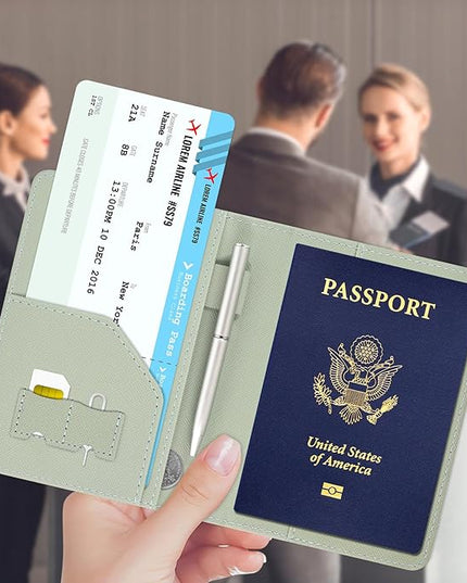 ACdream RFID BLOCKING Passport Holder Travel Wallet - Premium PU Leather Cover Passport Book with Card Holder, Pen Holder, Keep Organization, and Travel Essentials for Women and Men, Agave Green