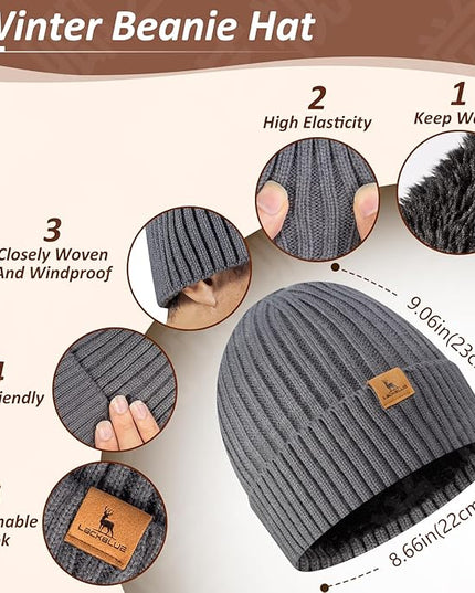 Men Women Winter Beanie Hats Scarf with Touchscreen Gloves Warm Knit Themal Gloves Long Scarf Set with Fleece Lined