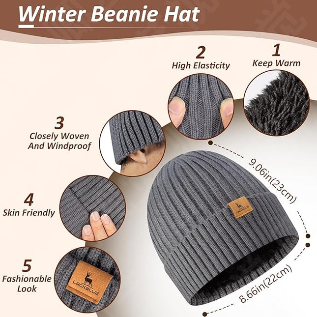 Men Women Winter Beanie Hats Scarf with Touchscreen Gloves Warm Knit Themal Gloves Long Scarf Set with Fleece Lined