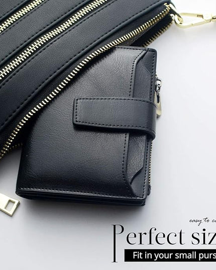 Bveyzi Women's Small Leather RFID Blocking Bifold Zipper Pocket Wallet Ladies Credit Card Slots Purse with id Window
