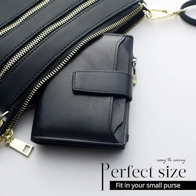 Bveyzi Women's Small Leather RFID Blocking Bifold Zipper Pocket Wallet Ladies Credit Card Slots Purse with id Window