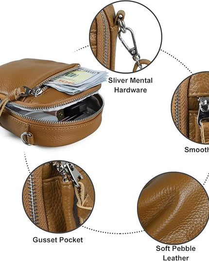 befen Genuine Leather Crossbody Cell Phone Purse for Women, Small Zip Around RFID Blocking Crossbody Wallet Bags