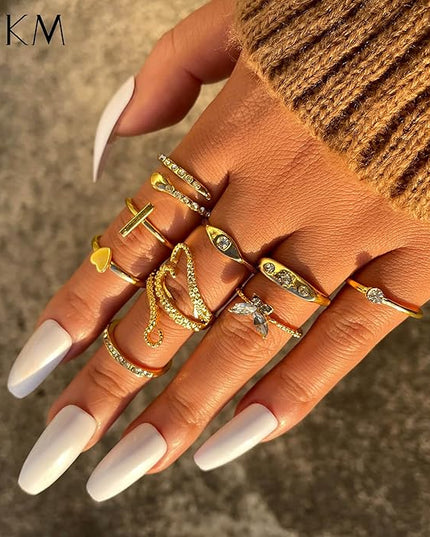 17KM 60 Pcs Gold Stacks Ring Sets for Women Non Tarnish, Dainty Vintage Stackable Rings Pack, Finger Midi Knuckle Rings for Jewelry Gift
